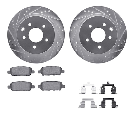 7512-67099, Rotors-Drilled And Slotted-Silver W/ 5000 Advanced Brake Pads Incl. Hardware, Zinc Coat